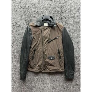 J.Lindeberg Nylon Leather Full Zip Collared Biker Jacket Brown Black Mens Size M